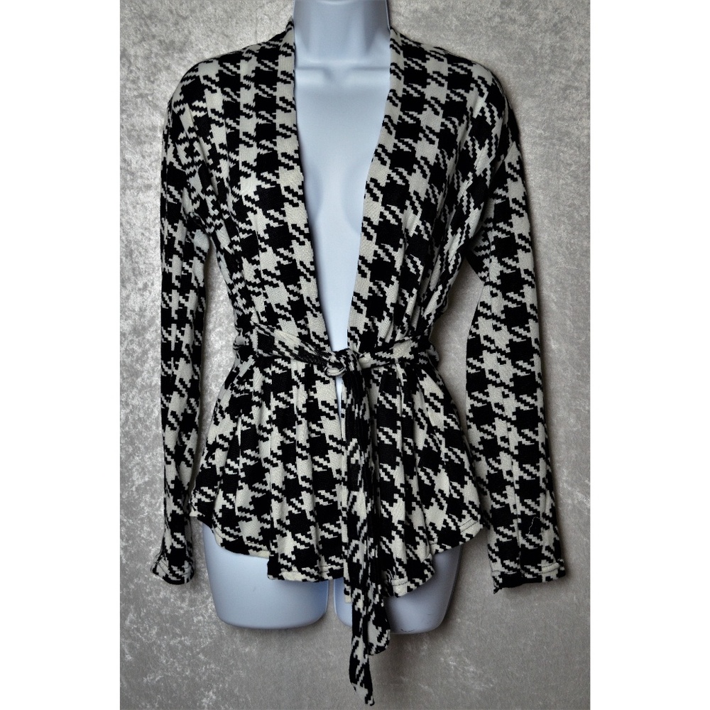 Houndstooth Tie-Up Cardigan